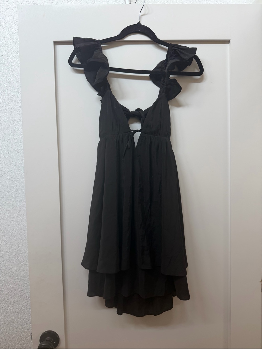 Cotton Candy Black Ruffle-Strap High-Low Mini Dress
